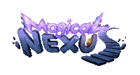 a logo for a game called magical nexus with a staircase in the background