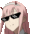 a pixel art of a girl wearing sunglasses and horns .