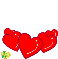 a pants bear logo with three red hearts