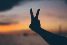 a silhouette of a person 's hand giving a peace sign