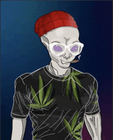 a drawing of an alien wearing a hat and sunglasses