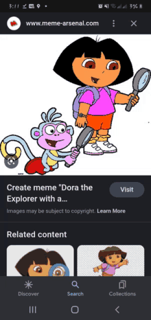 a picture of dora the explorer with a monkey and a magnifying glass