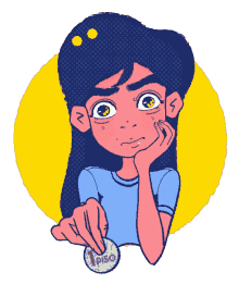 a cartoon girl is holding a 1 piso coin