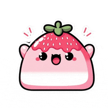 a cartoon illustration of a pink strawberry with a strawberry on top .