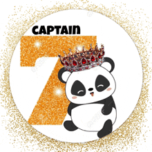 a panda bear wearing a crown with the number 7 on it