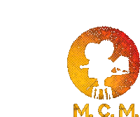 a logo for m.c.m. with a silhouette of a cameraman