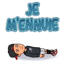 a cartoon of a boy laying on his back under the words je m'ennuie