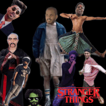 a collage of people with stranger things written on the top