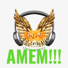 a picture of headphones with wings and the word amem on it