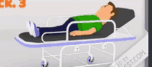 a cartoon of a man laying on a stretcher with a sticker that says ck 3