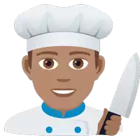 an illustration of a chef holding a knife and smiling