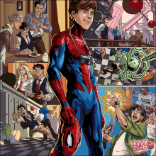 a page from a comic book shows a spider-man with a camera in his hand