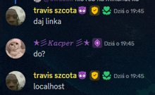 a screenshot of a conversation between travis szczota daj linka and kacper