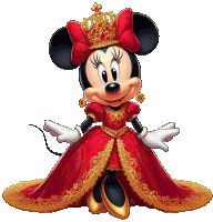 minnie mouse is wearing a red dress and a crown