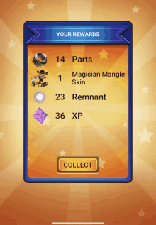 a screen that says your rewards and has a collect button