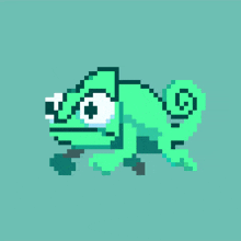 a pixel art of a chameleon with a swirl around its tail