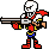 papyrus from undertale is holding a gun in his hand .