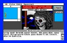 a computer screen shows a grim reaper with a scythe and the words file edit special