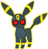 a cartoon drawing of a black rabbit with yellow ears and red eyes