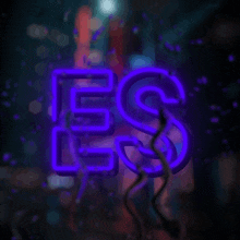 a purple neon sign with the letter e and s on it