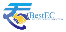 a logo for bestec multy communication with a handshake