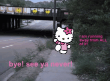 a hello kitty cartoon says " bye see ya never "