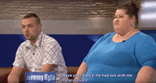 a man and a woman sit on a couch with jeremy kyle written on the bottom