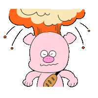 a cartoon of a pig with an explosion coming out of his head .