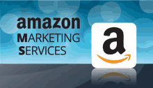 a logo for amazon marketing services with a smile on it