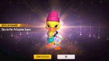 a yellow duck wearing a pink hat and sunglasses is displayed in a game