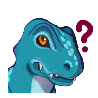 a cartoon drawing of a dinosaur with a question mark above its head