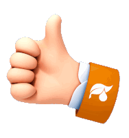 a cartoon hand is giving a thumbs up with an orange wristband