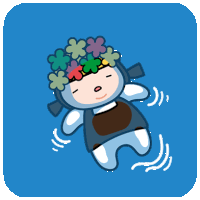 a cartoon character wearing a flower crown is floating in the water