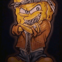 a cartoon of spongebob wearing a hat and tie