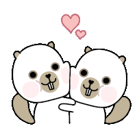 a couple of bears hugging each other with two hearts above them