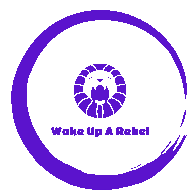 the logo for woke up a rebel shows a lion in a circle with its mouth open .