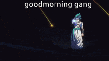 a cartoon character is standing in the dark and says goodmorning gang