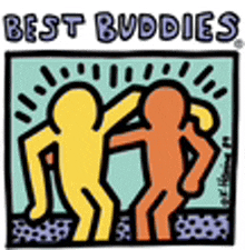 a cartoon of two people standing next to each other with the words `` best buddies '' written on it .