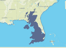 a map of the united kingdom showing the states of alabama south carolina and florida