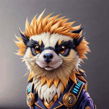 a painting of a furry animal wearing a jacket with a badge that says ' a ' on it