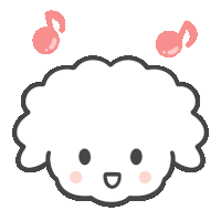 a cartoon drawing of a sheep with two pink notes coming out of its head