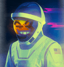 a painting of a spaceman with a smiley face on his helmet