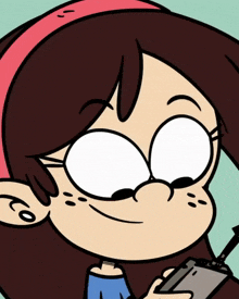 a close up of a cartoon character holding a cellphone
