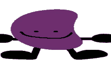 a purple bean with arms and legs is smiling