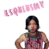 a man wearing a wig and a necklace has the word esquilusmy written above him