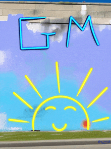 a painting of a sun with the letter m above it