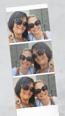 two women wearing sunglasses are posing for a photo