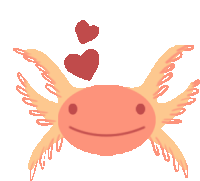 a cartoon illustration of an axolotl with hearts above its head