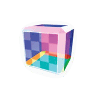 a colorful cube on a white background with a checkered pattern