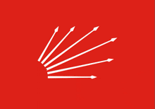 a red background with white arrows pointing to the left